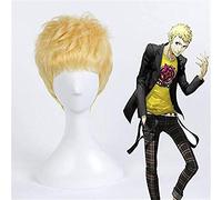 ydound 2022 12 "Hombres Persona 5 Ryuji Sakamoto Peinados Dorados Cortos Cosplay sintético Pelucas Completas Disfraz de Halloween Pelucas de Fiesta + Gorro de Peluca
