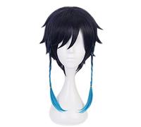 ydound 2022 35 cm Juego Genshin Impact Project Cosplay Barbatos Wig rol Películas Pelucas Halloween Cosplay Powder Corta Blue Gradiente