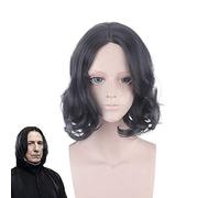 ydound 2022 35 cm Película Severus Snape Black Wig Cosplay Profesor Snape Curly Wig Halloween Play Play Treums + Wig Cap