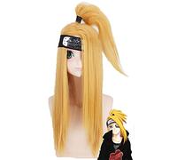 ydound 2022 Akactuki Pelucas Cosplay Costume Deidara Hombres Dorado Largo Pelo Sintético Resistente al Calor Peluca de Halloween Wig+ Wig Cap