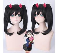 ydound 2022 ¡Ama Vive!Nico Yazawa Pelucas de Cosplay for Mujeres Universal Anime Dibujos Animados Pelucas Negro con Dos Bollo de Cola de Caballo Larga (Color : Ponytai)