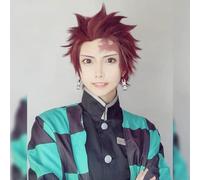 ydound 2022 Anime Cosplay Demon Slayer Kamado Tanjirou Peluca, Pelucas Marrones de Capas Cortas con Gorro de Peluca Gratis, for Halloween, Fiesta, Carnaval, Vida Nocturna