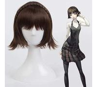 ydound 2022 Anime Cosplay Peluca Juego Persona 5 Makoto niijima Reina marrón Pelo Corto cómic- con Carnaval Halloween Party Diario Vida Moda Peluca + Peluca Gorra