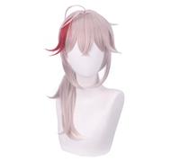 ydound 2022 Anime Game Cosplay Peluca for Genshin Impact Kaedehara Kazuha, Mujer Semi Largo Gris Rojo Pelo Modelado Fiesta Vestir Peluca, Pelo sintético Resistente al Calor + Gorro de Peluca