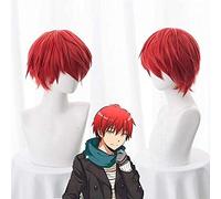 ydound 2022 Aula de Asesinato Karma Akabane/ Akashi Seijuro / Sasori Llama Corta Red Cosplay Disfraz de Cosplay de Alta Temperatura Peluca de Fibra + Peluca Cap