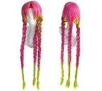 ydound 2022 Demonio Slayer Kimetsu No Yaiba Kanroji Mitsuri Mujeres Trenzas largas Peluca Peluca de Cosplay Peluca de Pelo sintético Resistente al Calor+ Tapa de Peluca