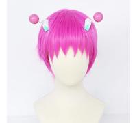 ydound 2022 Disfraz de Cosplay de Anime Saiki K. Peluca, Peluca Saiki Kusuo, Pelo Corto Rosa Púrpura con 2 Gorros de Peluca, for Halloween, Fiesta