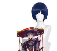 ydound 2022 GENSHIN Impact Cosplay SPARAMOTOUCHE 30 CM Wig Azul Purpura Blanco Pelo Cosplay Pelucas de Anime Resistente al Calor Pelucas sintéticas Resistentes al Calor Halloween