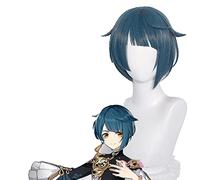 ydound 2022 Genshin Impact xingqiu Cosplay 30 cm Peluca Corta Gris Azul Peluca Cosplay Anime Cosplay Pelucas Calor Resistente al Calor Pelucas sintéticas Halloween