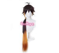 ydound 2022 GENSHIN Impact ZHONGLI Cosplay 100 CM Long Carrera DE Naranja Cosplay Ánimo Cosplay Pelucas de Cosplay Pelucas sintéticas Resistentes al Calor Halloween
