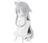 ydound 2022 Gray Sliver Largo Pelucas de Afeitar Pelucas de 27 Pulgadas Genshin Impact Cosplay Pelucas de Cosplay Pelo sintético + Cap de Peluca(Peluca de Razor) Fiesta de Carnaval de Halloween