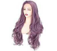 ydound 2022 Hbringbing Pelucas Frontales de Encaje sintético púrpura Larga Lamera de Encaje Frontal Ondulada for Mujer Parte de la Naturaleza Pelucas de Cosplay