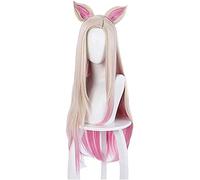 ydound 2022 Juego Traje ahri Cosplay Peluca Larga Rubia Rosa Pelucas con oídos Fiesta de Halloween