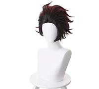 ydound 2022 KAMADO TANJIROU Wig KIMETSU NO Yaiba Cosplay 28 CM Oscuro Red Sintético Sintético Resistente al Calor KAMADO TANJIROU Cosplay