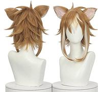 ydound 2022 Peluca de Cosplay Genshin Impact Gorou, con Pelucas Marrones de Oreja for Fiesta de Halloween, Carnaval de Halloween con Peluca con Gorro de Peluca Gratis