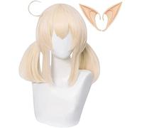 ydound 2022 Peluca de Disfraz Genshin Impact, Peluca de Cosplay con Orejas, Pelo de Cola de Caballo Rubio Doble for Cosplay de Anime for Fiesta de Halloween, Carnaval de Halloween con Peluca