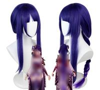 ydound 2022 Peluca de Impacto Genshin, Peluca de Cosplay de Anime Raiden Shogun, Peluca Morada con Gorra de Peluca Gratis, for Halloween, Fiesta, Carnaval, Vida Nocturna, conciertos, Bodas