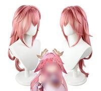 ydound 2022 Peluca de Impacto Genshin, Peluca Yaemiko de Cosplay de Anime, Peluca Rosa Larga con Gorro de Peluca Gratis, for Halloween, Fiesta, Carnaval, Vida Nocturna, conciertos, Bodas
