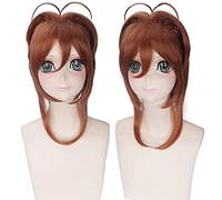 ydound 2022 Tarjeta Captor Sakura Kinomoto Sakura Cosplay PELES 45 CM Medio Largo for Las Mujeres Chicas Brown Brown Peluca de Pelo Falso sintético sintético
