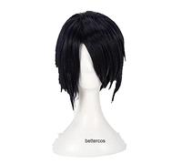 ydound 2022 Uchiha Sasuke Cosplay Wig Short Negro Negro Resistente al Calor Peluca Sintética + Peluca Cap