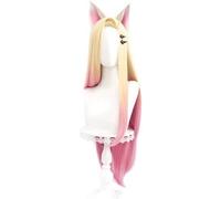 ydound Cosplay Wig Anime K/DA Ahri Cosplay Peluca Larga Recta Rubia Mezcla Ombre Rosa Mujeres niñas con Orejas Horquillas for Disfraz de Halloween Juego Fiesta Peluca