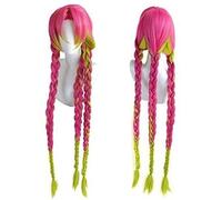 ydound Cosplay Wig Demonio Slayer Kimetsu No Yaiba Kanroji Mitsuri Trenzas largas Peluca Cosplay Wig Resistente al Calor Peluca de Pelo sintético+ Peluca Cap