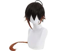 ydound Cosplay Wig Genshin Impact Anime Cosplay Peluca Zhongli Largo Naranja Negro Degradado Hombres Pelo Fiesta de Halloween Juegos Cosplay Accesorios de Disfraces