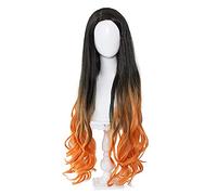 ydound Cosplay Wig Gradient Nezuko Cosplay Pelucas for Demon Slayer Kimetsu no Yaiba Anime Long Ombre Black Orange Pelucas rizadas con Gorra