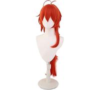 ydound Cosplay Wig Juego Genshin Impact Diluc Cosplay Peluca roja Cola de Caballo Larga Cosplay Pelucas de Pelo Resistente al Calor KEEBON