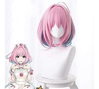 ydound Cosplay Wig KEEBON The Idolm Cinderella Girls Yumemi Riamu, Peluca de Cosplay for Mujer, Peluca Corta Recta sintética de Anime, Juego Cos, Peluca Rosa Degradado Verde