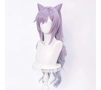 ydound Cosplay Wig Peluca de coletas púrpura Pastel con Cuernos for Keqing Genshin Impact Game Anime Cosplay Pelucas de Cabello con coletas gemelas + Gorra