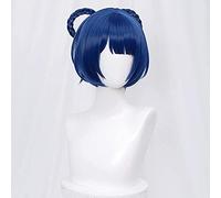 ydound Cosplay Wig Peluca de Cosplay Azul Marino con Flequillo for Xiangling Genshin Impact Anime Cosplay Bob Pelucas de Cabello con Anillos Trenzados + Gorra