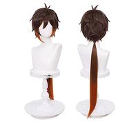 ydound Cosplay Wig Peluca marrón for Zhongli Genshin Impact Anime Spiky Fluffy Cosplay Pelucas de Pelo con coletas + Gorra