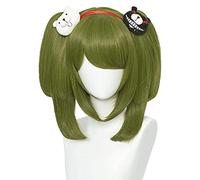 ydound Cosplay Wig Peluca Verde + 2 Clips de Oso Peluca de Cosplay de coletas de Anime for Monaca Towa con coletas Desmontables Lolita Cabello con Flequillo for Fiesta de Halloween + Gorra