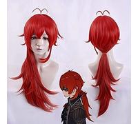 ydound Peluca de anime Coser Game Genshin Impact Diluc, peluca de cosplay de estilo largo, resistente al calor, sintética, para fiesta de carnaval + gorra de peluca para Halloween