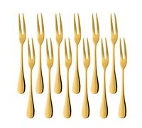 YDware - Tenedores de postre, 12 unidades, dorados, de acero inoxidable, longitud de 145 mm, mini tenedores de postre, tenedores de fruta.