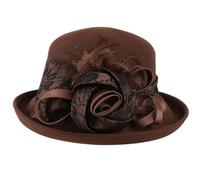 YDYAENIO Bombin Sombrero Sombreros Cloche de Lana Vintage Sombrero Fedora de ala Ancha for Mujer Flor Rojo Marrón Fieltro Gorro de Invierno(Brown)