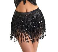 YDYAENIO Falda tutú de Danza del Vientre for Mujer con Purpurina, Lentejuelas y borlas(Black)