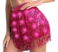 YDYAENIO Minifalda Envolvente con borlas y Lentejuelas for Mujer, Falda for Danza del Vientre, pañuelo de la Cadera, Cadena de Cintura Brillante(Pink)
