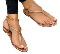 YDYAENIO Sandalias de Verano para Mujer, Planas con Punta Puntiaguda, Casuales, Chanclas y Romanas de tacón bajo.(Gold,42)