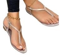 YDYAENIO Sandalias de Verano para Mujer, Planas con Punta Puntiaguda, Casuales, Chanclas y Romanas de tacón bajo.(Silver,38)