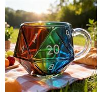 YDZYFFS 3D Taza Cafe - Tazas Desayuno - Vasos De Cristal Agua, 300ML Taza De Dados D20 De Cristal Arcoíris, Tazas De Café Con Dados Poliédricos Y Asa, Tazass De Cristal Transparente Para Juegos(2PCS)