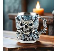 YDZYFFS Tazas Desayuno - Taza Cafe - Vasos De Cristal Agua, Jarra De Cerveza Medieval De 500 Ml, Con Inserto De Acero Inoxidable De Calavera, De Resina, Reutilizable, Para Café Y Cerveza