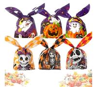 Yeabomy Bolsas de golosinas de Halloween, 100 unidades, 6 estilos de bolsas de dulces para niños, bonitas bolsas de plástico con orejas de conejo, bolsas de regalo de Halloween para truco o trato,