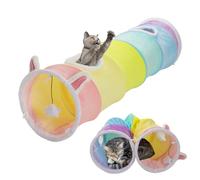 YEACO Túnel recto para gatos de gran tamaño con cuatro agujeros y bola colgante para ejercicio de gato en interiores, material interior arrugado interactivo