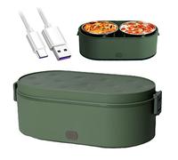 Yeah-hhi Fiambrera Eléctrica USB 27 oz Caja De Almuerzo Con Calefacción Portátil Para Coche/Camión/Hogar/Oficina Con 2 Interiores De Acero Inoxidable Extraíble,Verde,800ml