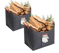 YeaHapiday 2 cestas de fieltro para leña con asas, cestas de leña para interiores y exteriores, plegables, multiusos, cesta de mimbre para leña, compras, verduras, periódicos o leña, 45 x 32 x 40 cm