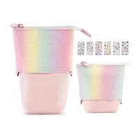 Yeahbo Estuche Escolar Vertical 3 Compartimentos para Niña, Telescópico Estuches Escolares Niña con 6 Hojas Unicornio Pegatinas, Estuche Aesthetic Lapices de Regalo para Niñas 3 4 5 6 7 8 9 10 Años