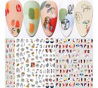 Yeahbo Pegatinas para Uñas Semipermanentes, Decorativas Uñas Graffiti 6 Hojas Pegatinas Uñas Semipermanentes Nail Art Plantillas Uñas Decoracion Niñas Autoadhesiva Abstract Lady Face Rose Leaf
