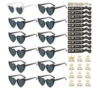 YeahBoom 36 Piezas Gafas Despedida de Soltera Bride Team Pulseras Pegatinas Set,12 Gafas de sol en forma de corazón,JGA Gafas de fiesta,12 Pulseras Bride Team,12 Pegatinas,Decoraciones de Boda